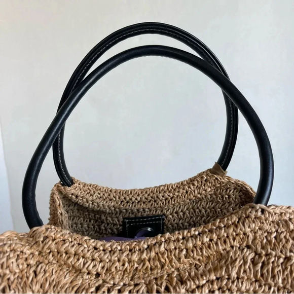 Handbag Straw Woven Tote with Leather Straps - Picture 13 of 15